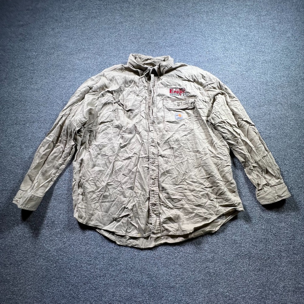 Carhartt Mens 3XL Khaki Kinetic Service Flame Resistant FR Button Work Shirt